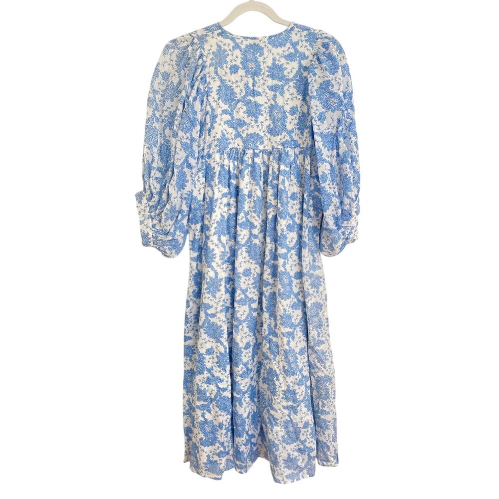 Saule Parc Tuckernuck Blue Floral Block Print Midi Peasant Cottage Dress L - Picture 3 of 5